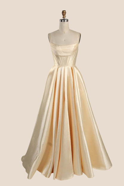 Cowl Neck Yellow Satin A-line Formal Dress
