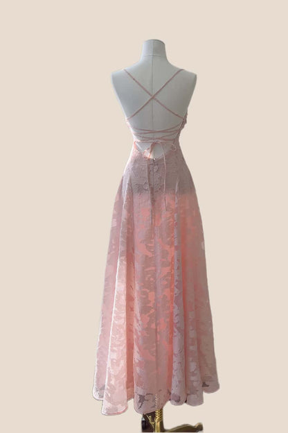 Burgundy Lace Cowl Neck A-line Long Dress