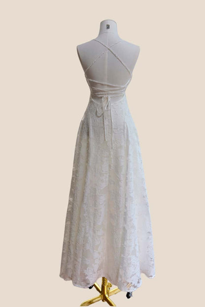 Burgundy Lace Cowl Neck A-line Long Dress