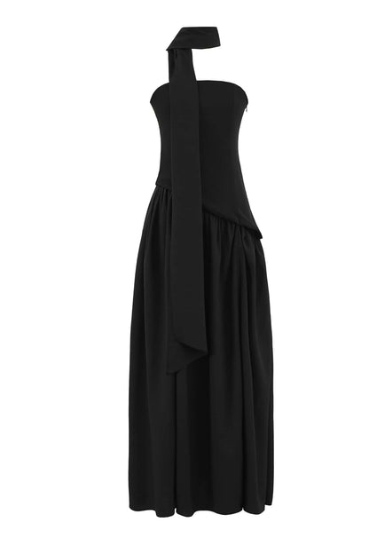 Burgundy Crepe Bodice Gathered Long Dress