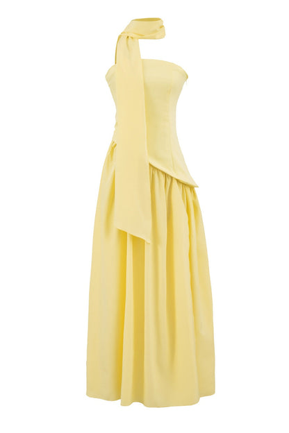 Burgundy Crepe Bodice Gathered Long Dress