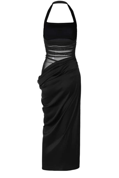 Halter Brown Ruched Cutout Long Dress