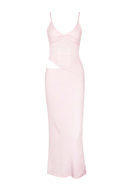Burgundy Sheer Cutout Fitted Dress