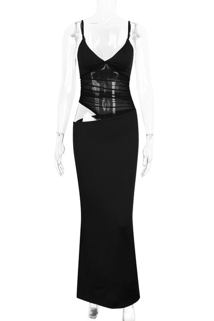 Burgundy Sheer Cutout Fitted Dress