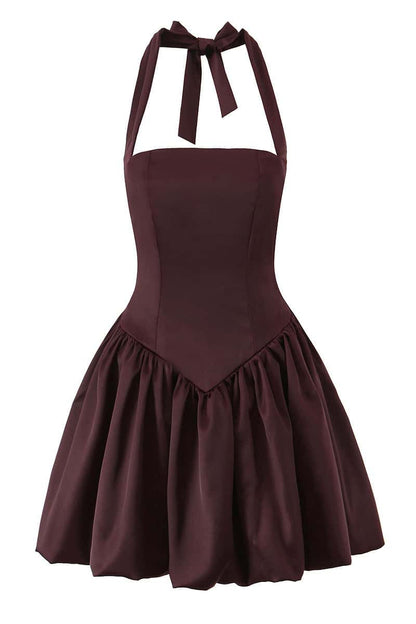 Halter Black A-line Short Bubble Dress