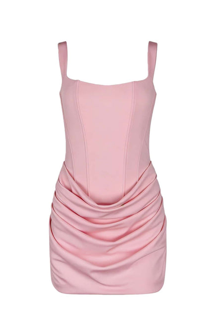 Brown Square Neck Ruched Tight Short Dress