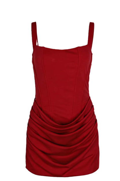 Brown Square Neck Ruched Tight Short Dress