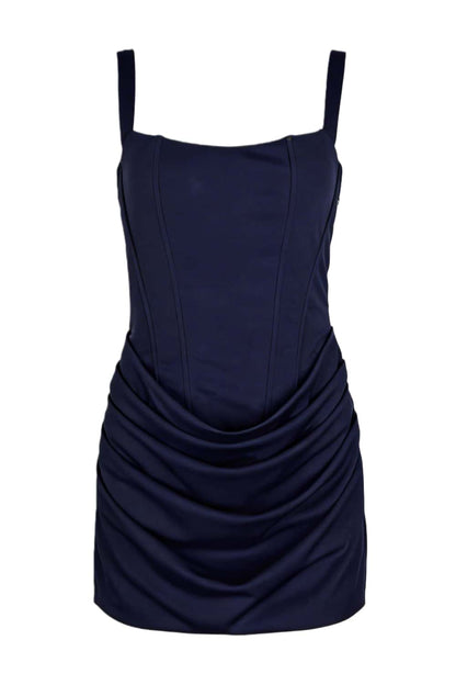 Brown Square Neck Ruched Tight Short Dress