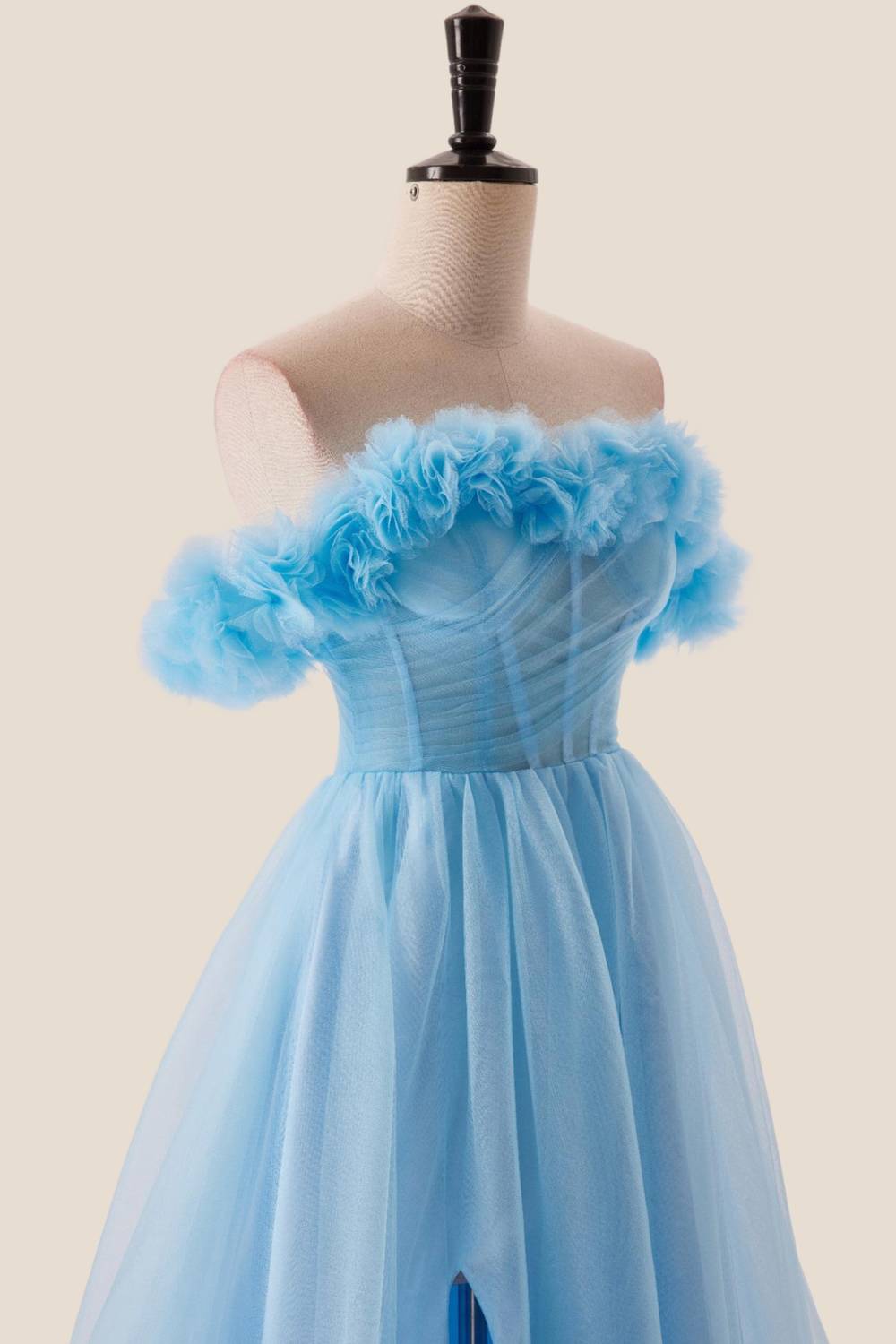 Off the Shoulder Blue A-line Long Princess Dress