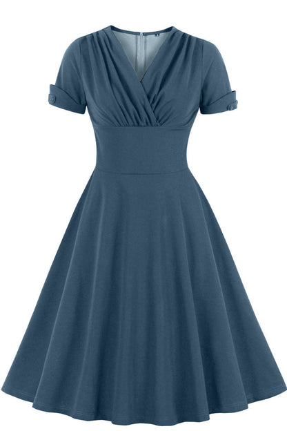 Green V Neck A-line Short Dress with Short Sleeves