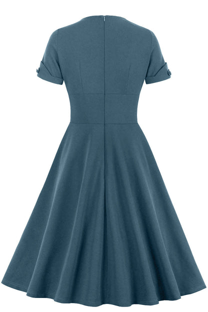 Green V Neck A-line Short Dress with Short Sleeves