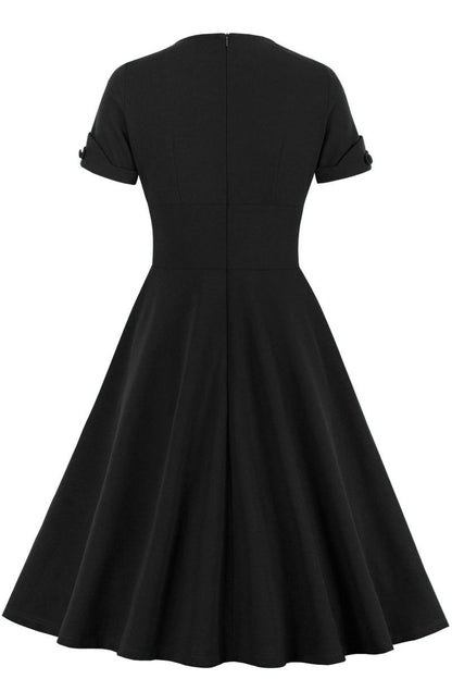 Green V Neck A-line Short Dress with Short Sleeves
