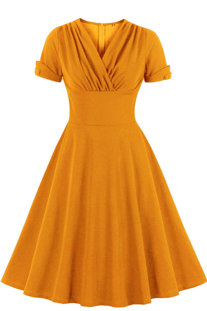 Green V Neck A-line Short Dress with Short Sleeves