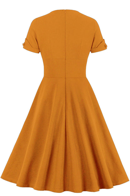 Green V Neck A-line Short Dress with Short Sleeves