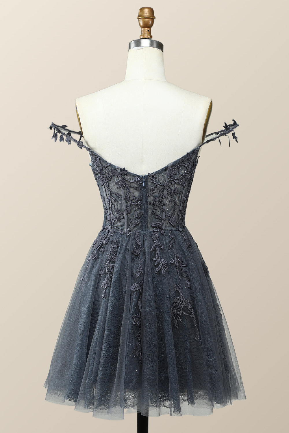 Navy Blue A-line Lace Appliques Short Homecoming Dress