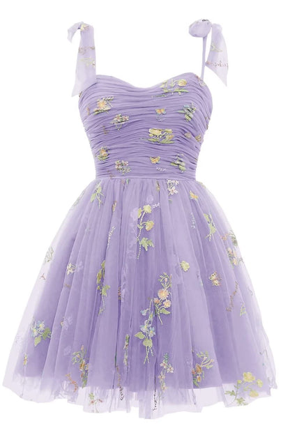 Champagne A-line Floral Short Princess Dress