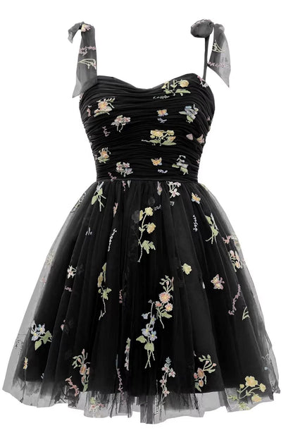 Champagne A-line Floral Short Princess Dress