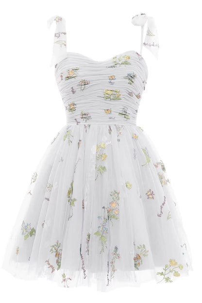 Champagne A-line Floral Short Princess Dress