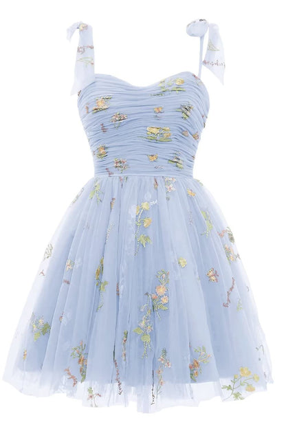Champagne A-line Floral Short Princess Dress