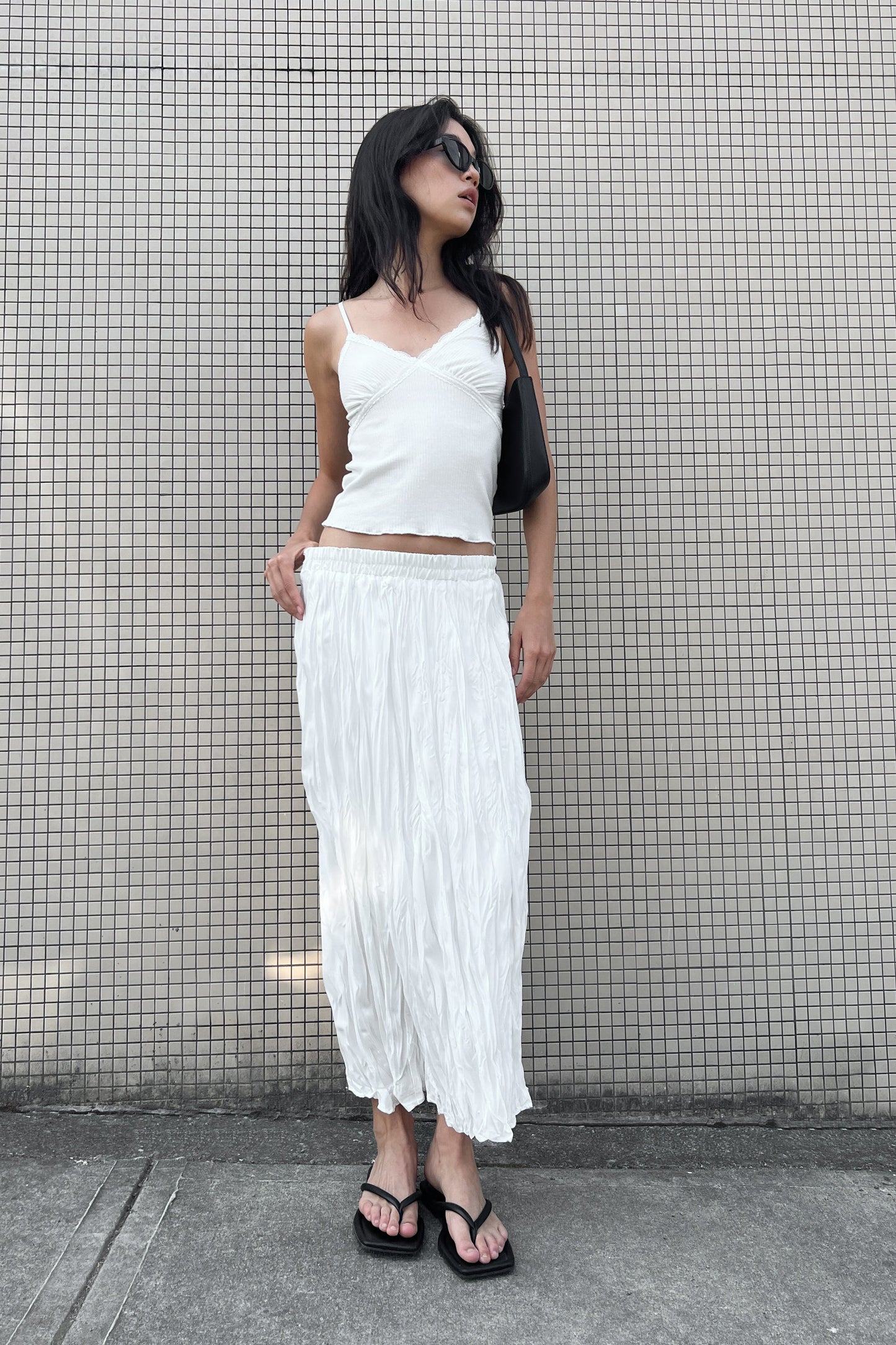 CRINKLED MIDI SKIRT