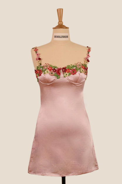 Green Floral Embroidery Short Princess Dress