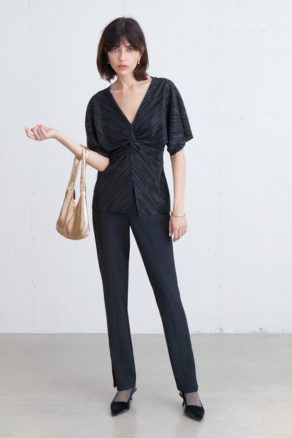 METALLIC PLEATED GATHERED FRONT TOP