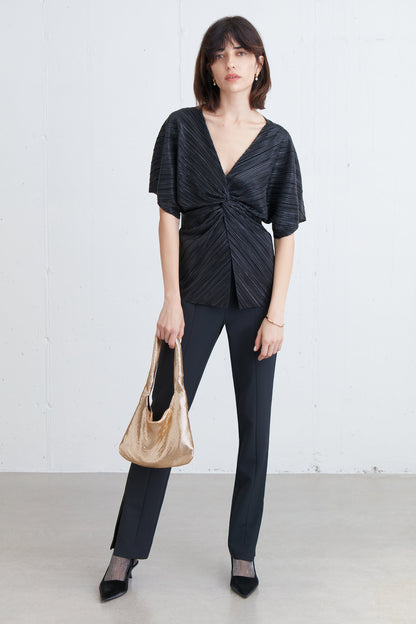 METALLIC PLEATED GATHERED FRONT TOP
