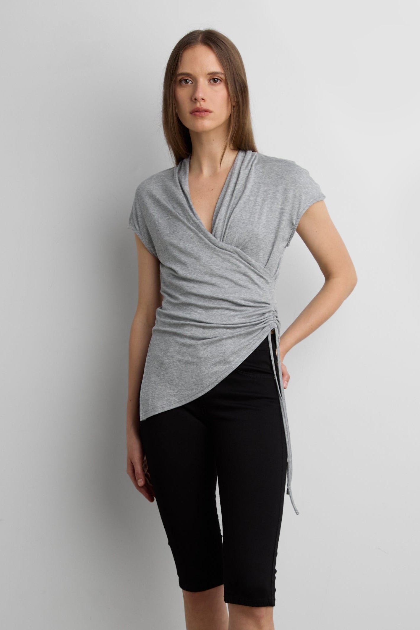 FITTED CROSS FRONT SHIRRED TOP