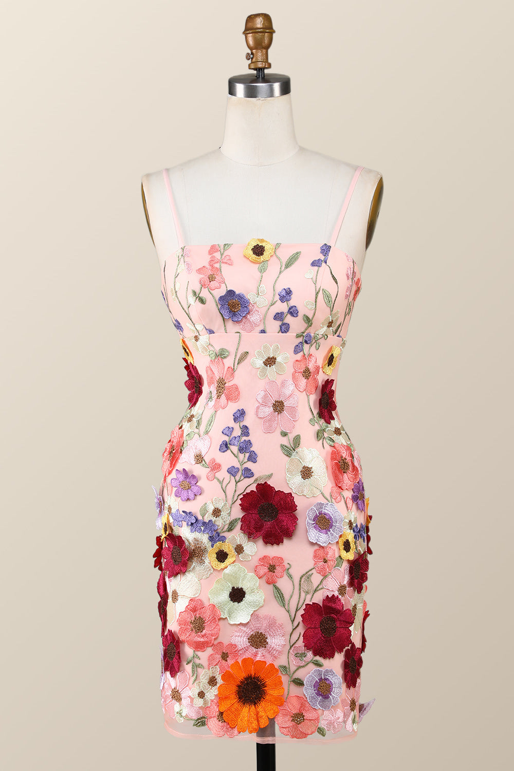 Black Floral Embroidery Tight Mini Dress with Straps