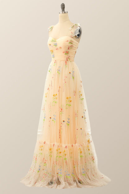 Green A-line Embroidered Long Formal Gown