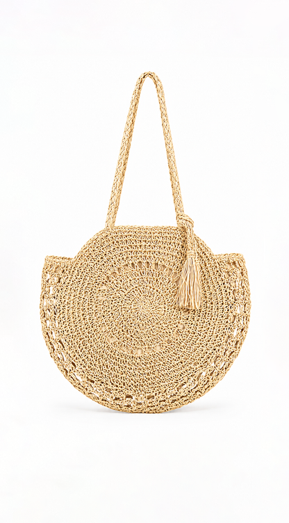Circle Straw Summer Tote Bag - Ivory