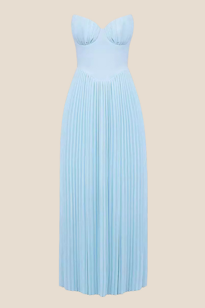Bustier Blue Pleated A-line Long Dress