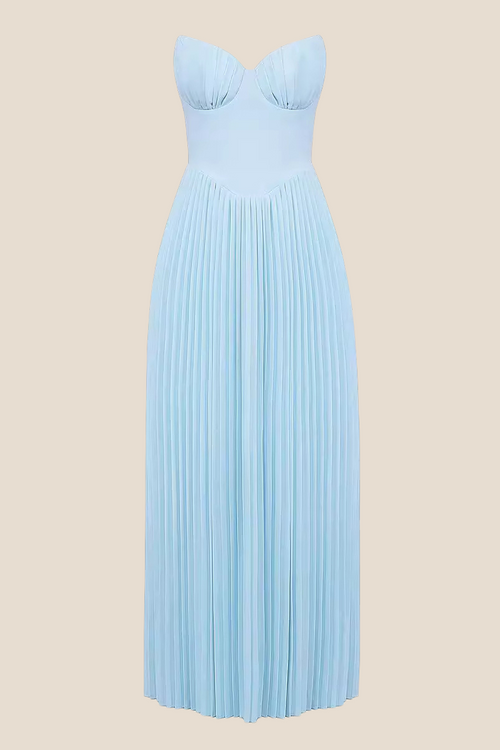 Bustier Blue Pleated A-line Long Dress