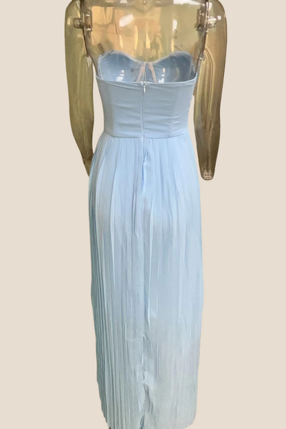 Bustier Blue Pleated A-line Long Dress