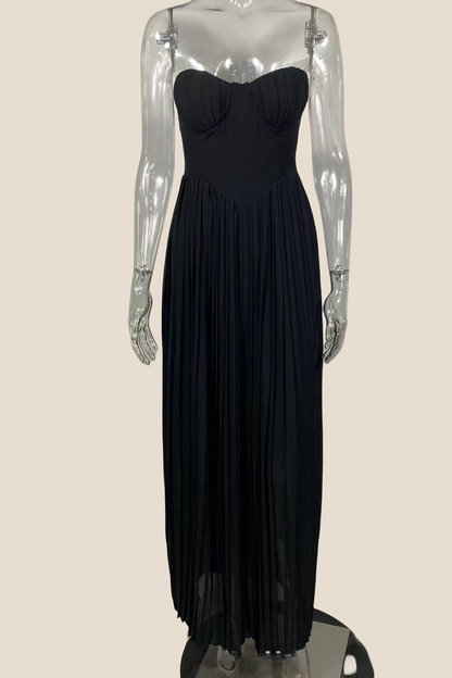 Bustier Blue Pleated A-line Long Dress