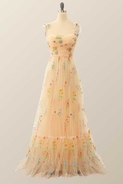 Green A-line Embroidered Long Formal Gown