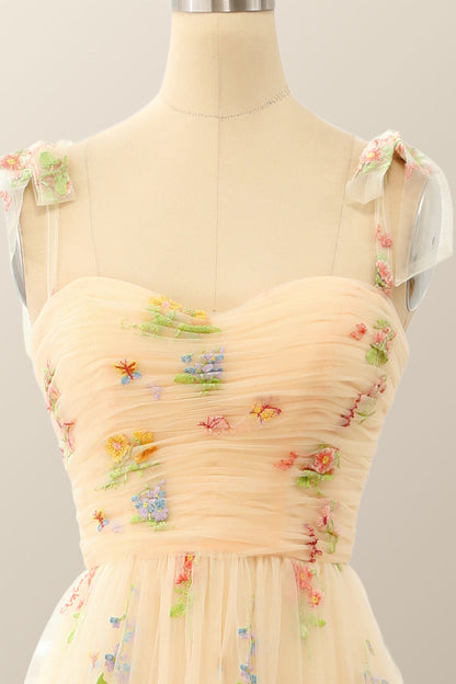 Champagne A-line Embroidered Long Formal Gown