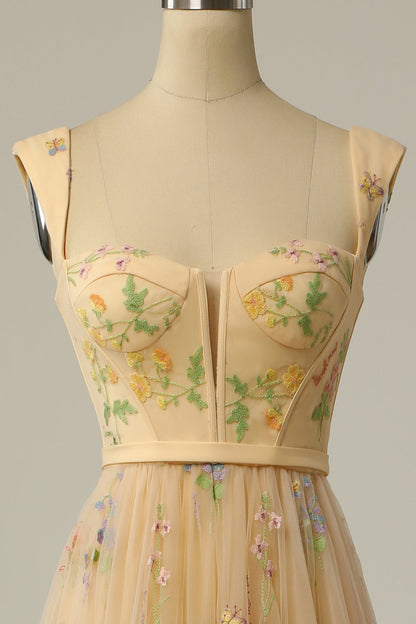 Green Embroidered A-line Midi Dress