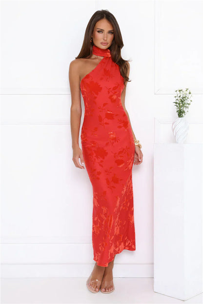 Bloomlight Halter Maxi Dress Red