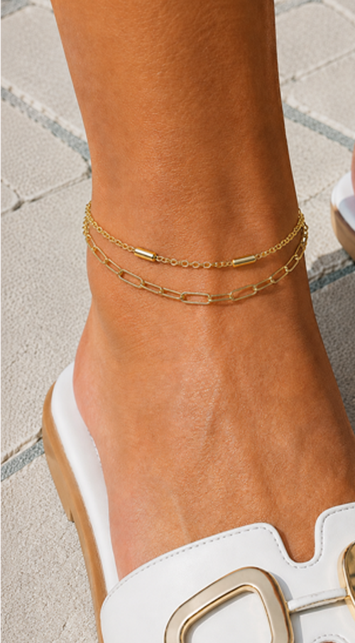 Paperclip Chain Gold Dipped Layered Anklet - Gold