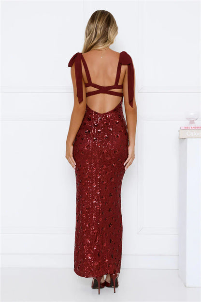 Bright Stars Sequin Maxi Dress Burgundy
