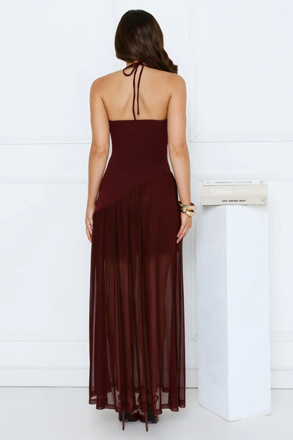 Champagne Evenings Halter Maxi Dress Burgundy