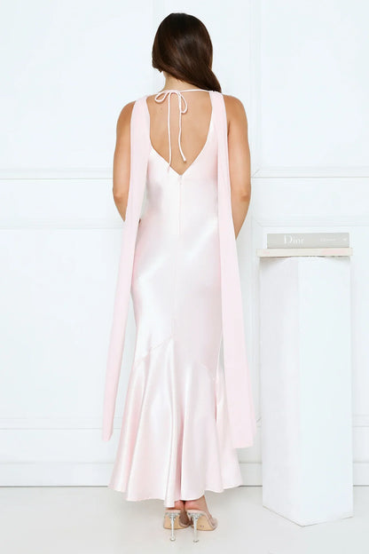 Celestial Evening Satin Maxi Dress Pink