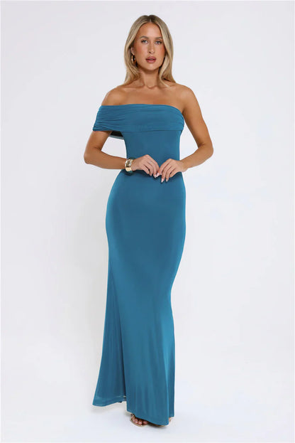 Contemporary Glow Off Shoulder Maxi Dress Teal