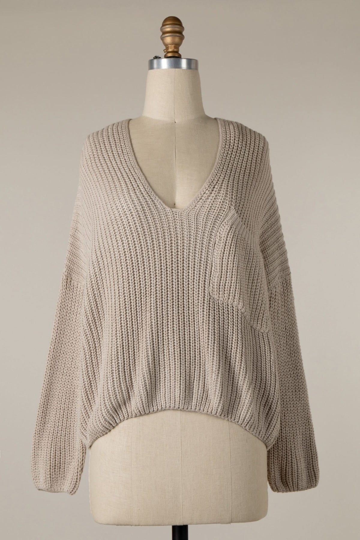 Brynn Beige V-Neck Sweater