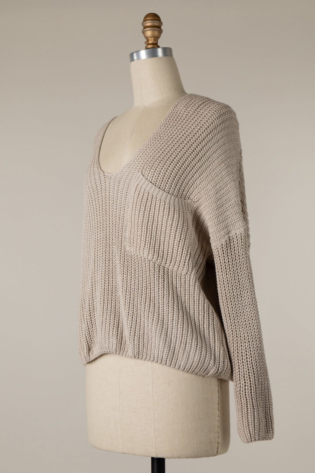 Brynn Beige V-Neck Sweater