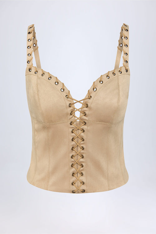 Lace-Up Top in Tan