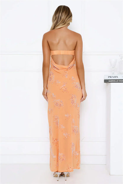 Downtown Glow Sequin Strapless Maxi Dress Orange