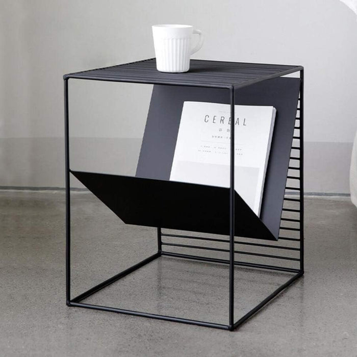 Black Metal End Table with Storage