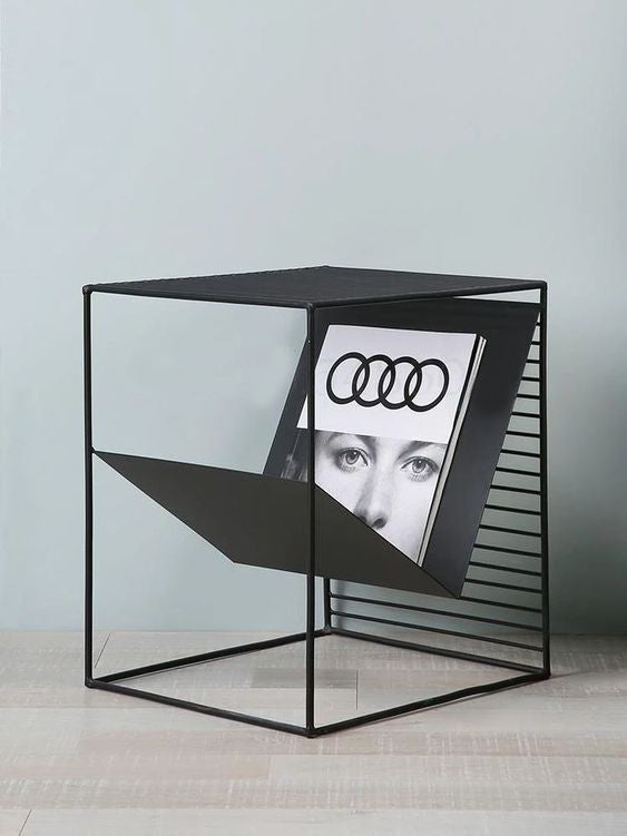 Black Metal End Table with Storage